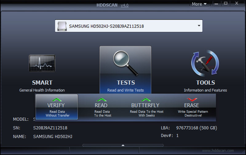 - Sử dụng phần mềm HDDScan 